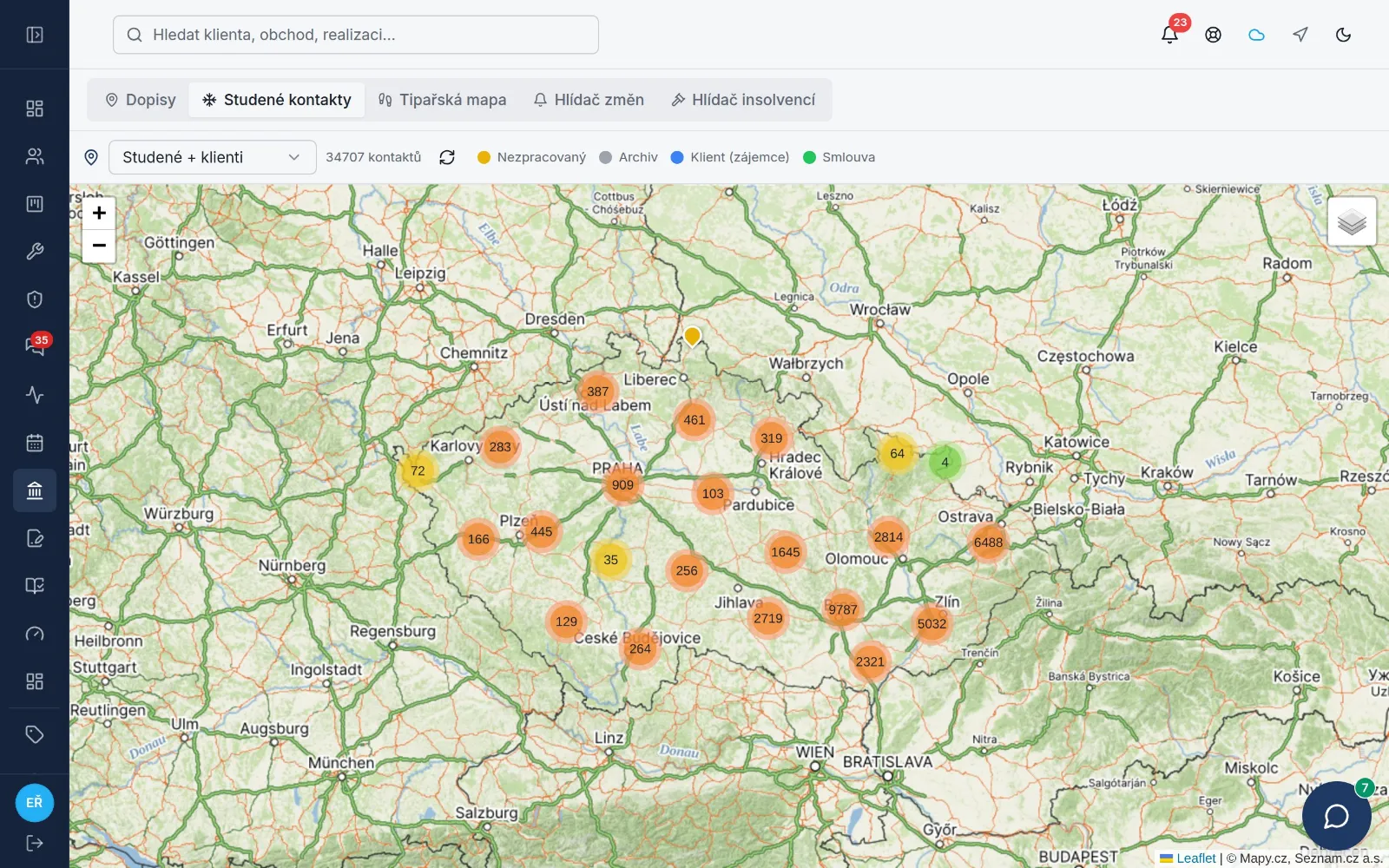 Snímek obrazovky Vindaria: Mapa a tipaři