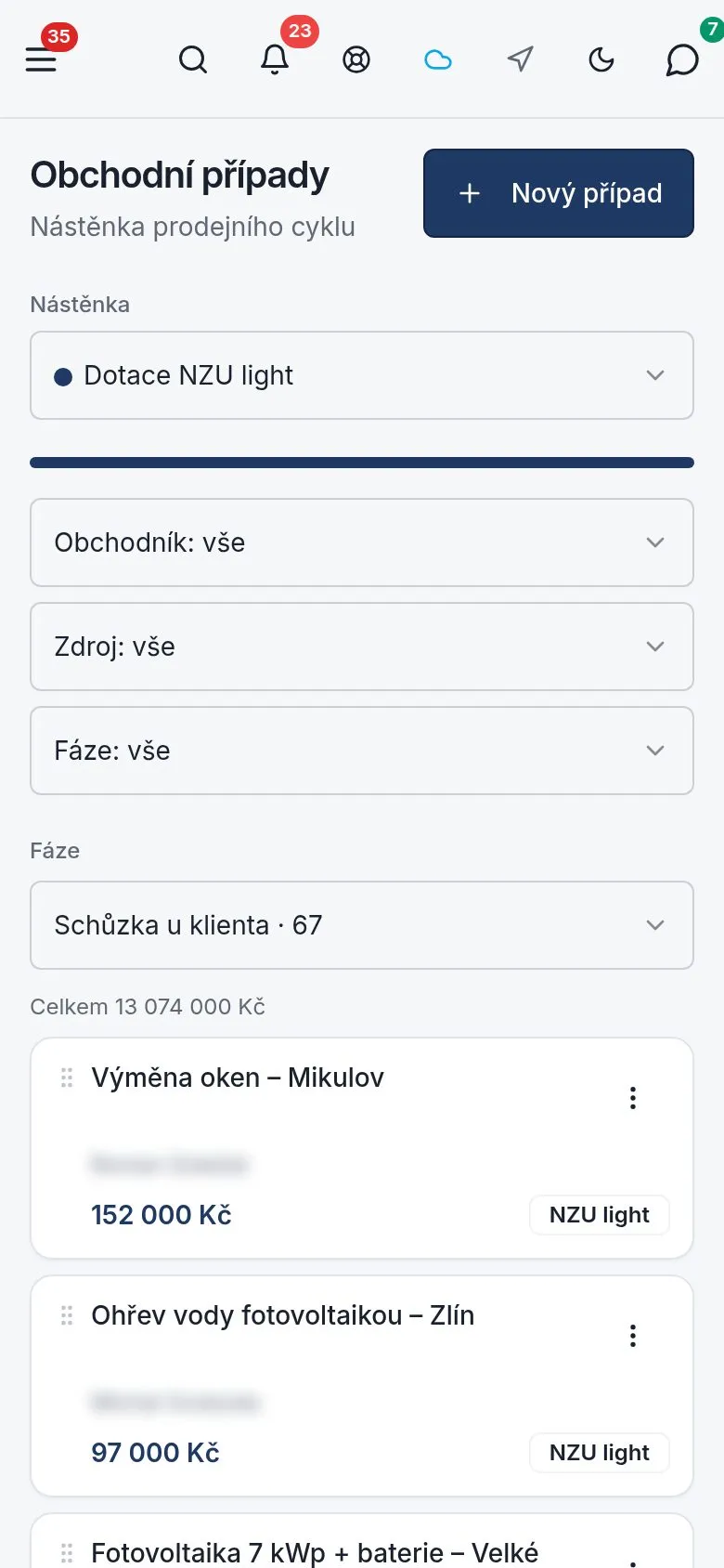 Snímek obrazovky Vindaria v telefonu: Obchody v telefonu